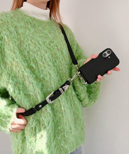 An+u スマホケース ミラー付iPhoneケース＆ストラップ iPhone16