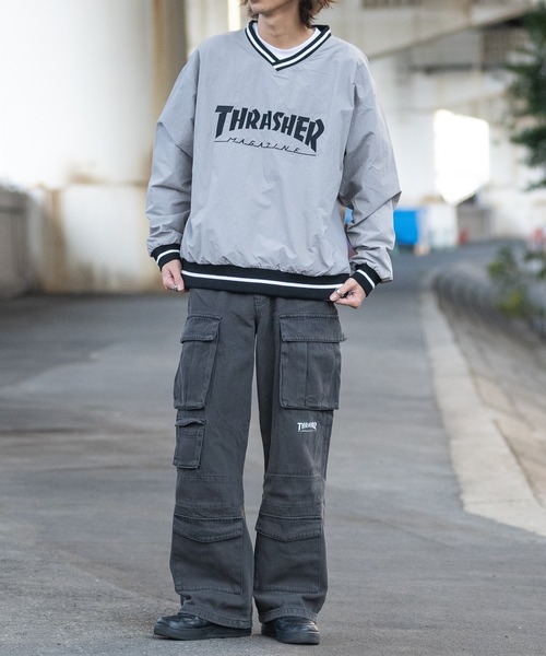thrasher ナイロン プルオーバー ライトグレー THRASHER ジャージ 「at」「THRASHER/スラッシャー」フロント