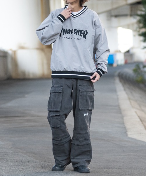 thrasher ナイロン プルオーバー ライトグレー THRASHER ジャージ 「at」「THRASHER/スラッシャー」フロント