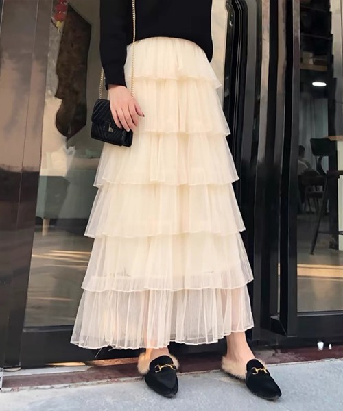 古着屋　フリル　ティアード　ロングスカート SpRay スカート チュールフリルティアードロングスカート