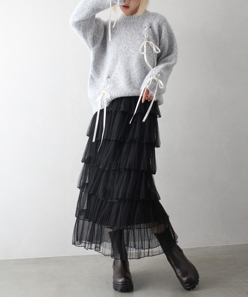 古着屋　フリル　ティアード　ロングスカート SpRay スカート チュールフリルティアードロングスカート