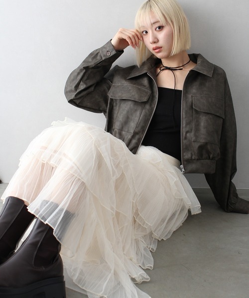 SOULEIADO シルクロングスカート タグ付新品❣️ SpRay スカート チュールフリルティアードロングスカート