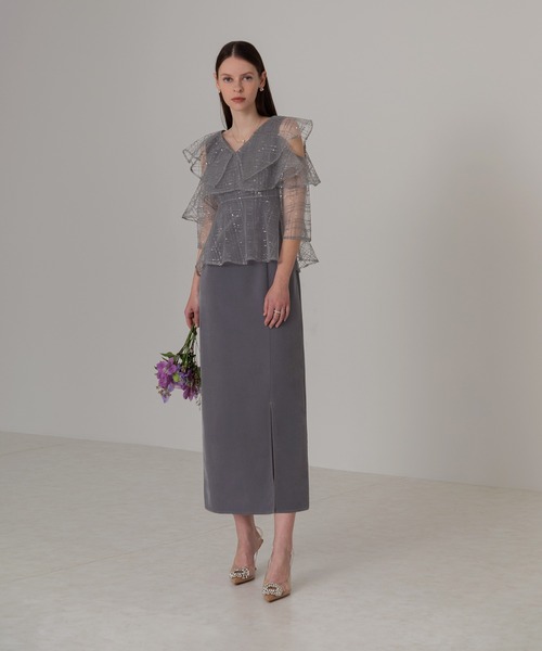 Leja（レジャ） ドレス 「LEJA」2WAYフリルチェックスパンコールベロ