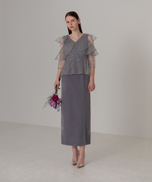 Leja（レジャ） ドレス 「LEJA」2WAYフリルチェックスパンコールベロ