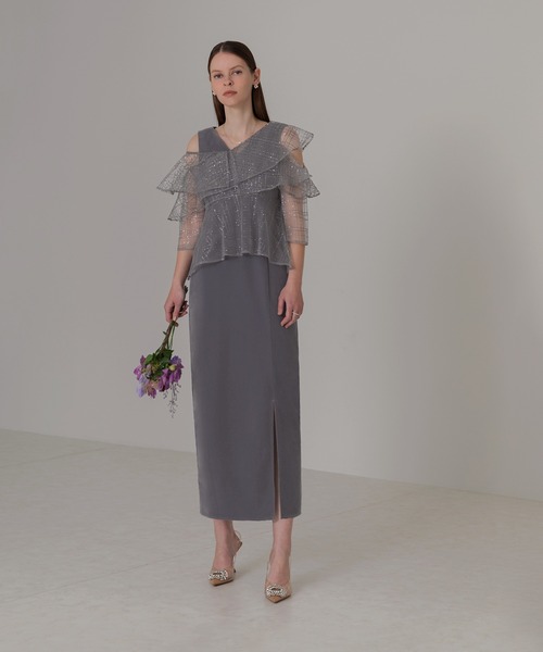 Leja（レジャ） ドレス 「LEJA」2WAYフリルチェックスパンコールベロ