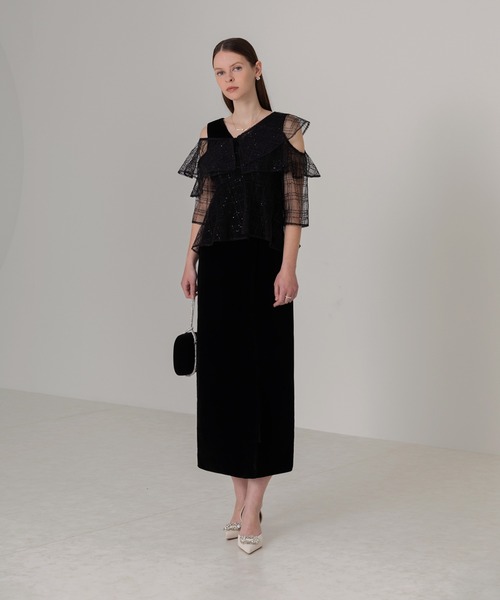 Leja（レジャ） ドレス 「LEJA」2WAYフリルチェックスパンコールベロ