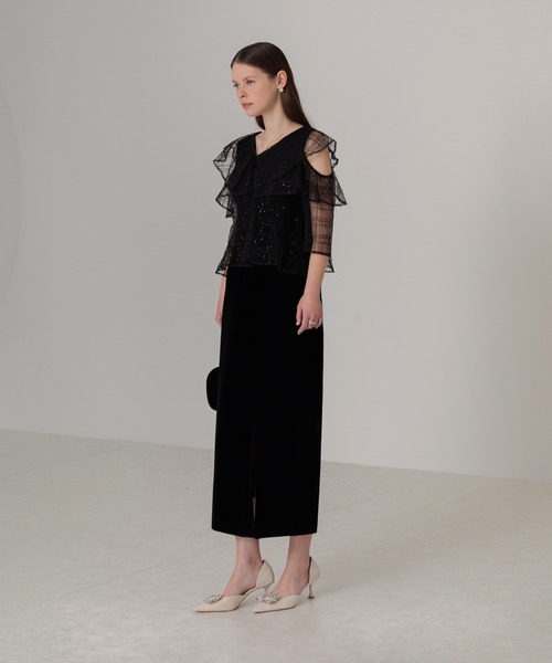 Leja（レジャ） ドレス 「LEJA」2WAYフリルチェックスパンコールベロ