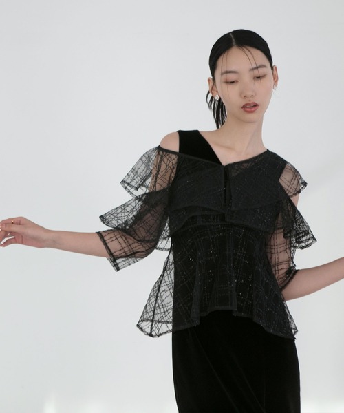Leja ドレス 「LEJA」2WAYフリルチェックスパンコールベロ
