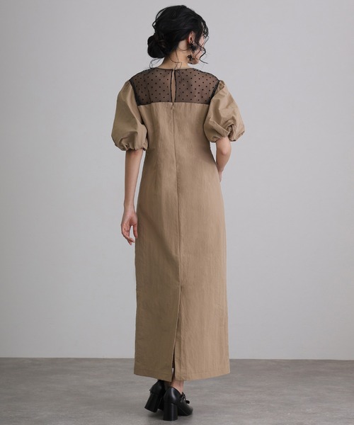 atlo（アトロ） ドレス ミモレ丈＆袖ありフォーマルドットチュール