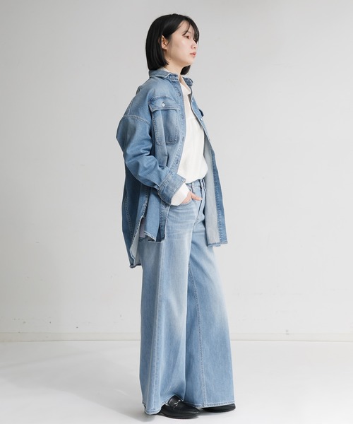 ブラウス シャツ 「別注」「HEALTHY DENIM」Almond シャツ ブラック レディース Adoon plain ブラウス シャツ 「ロゴトートバッグ付き！」開襟
