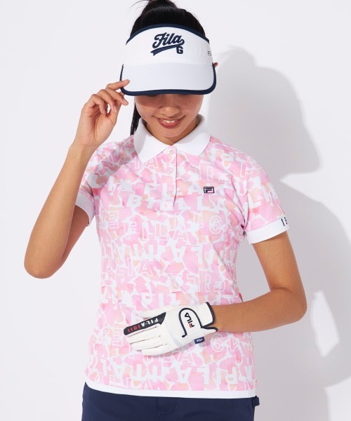 フィラ ゴルフ FILA GOLF 【ゴルフ】遮熱バーチカルメッシュ タイポ柄 ボウタイ付き半袖シャツ レディース （MIX） フィラ ゴルフ FILA GOLF 【ゴルフ】遮熱バーチカルメッシュ