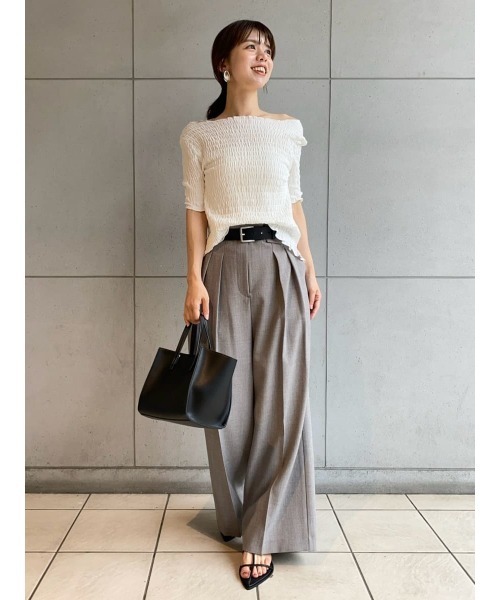 ミラオーウェン　シャーリングトップス Mila Owen]シャーリングシアーレイヤードトップス【マシーン