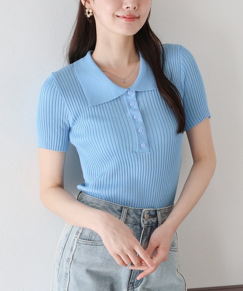 BLUEEAST（ブルーイースト） ニット セーター 半袖ポロリブニット