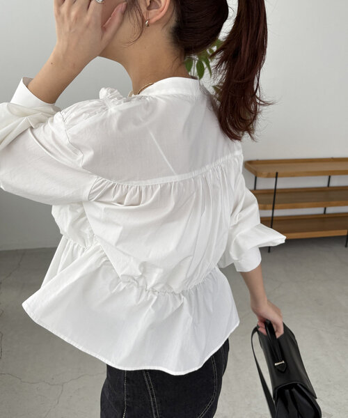 CAPRICIEUX LE'MAGE シャーリングブラウス ホワイト 長袖 CAPRICIEUX LE'MAGE｜シャーリングブラウス | Rakuten Fashion