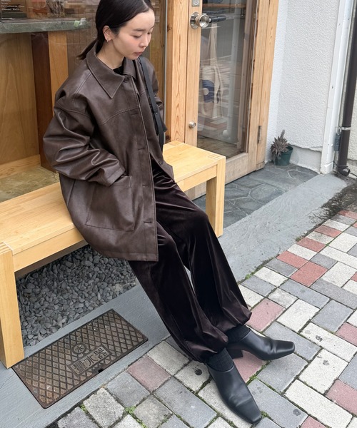 ステンカラーコート コート ステンカラーフェイクレザージャケット