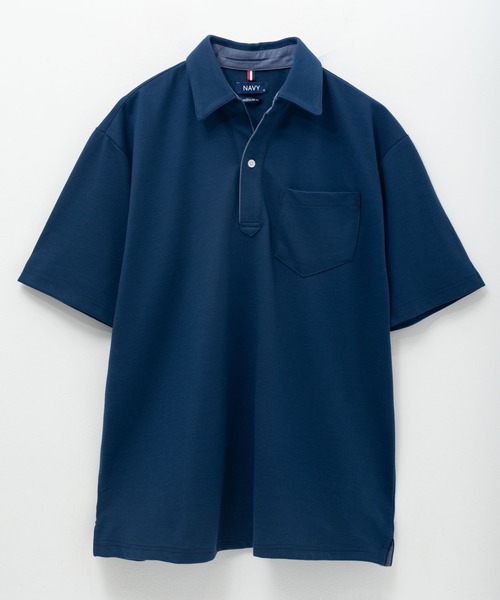 NAVY ポロシャツ 「接触冷感 抗菌防臭 ドライ」NAVY SARARI リップル 