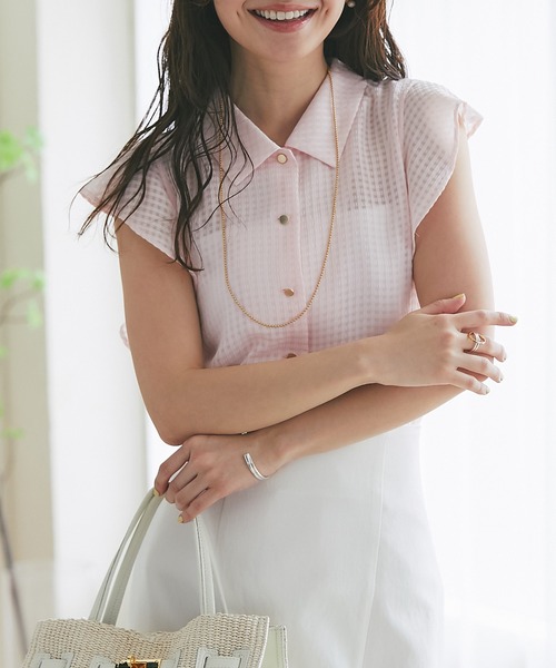 ブラウス シャツ 「愛されチェック」サテンサッカーチェックブラウス レディース La boutique Bonbon ブラウス シャツ 「愛されチェック」サテン