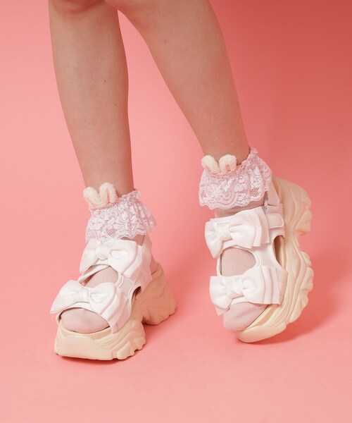 【SALE中】リボン付き厚底ピンクサンダル cs T&P（シーエスティーアンドピー） サンダル 厚底ダブルリボン