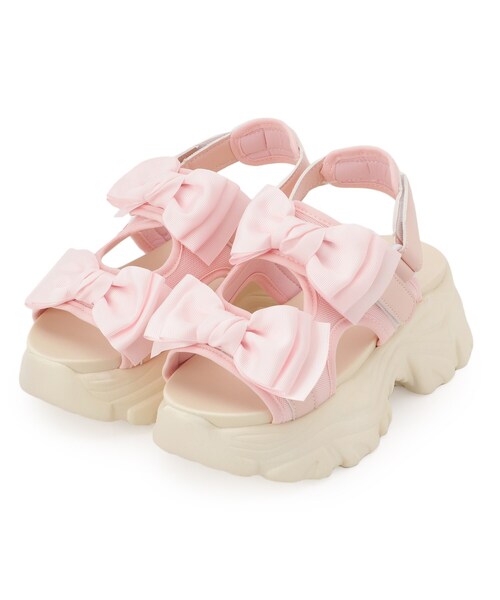 【SALE中】リボン付き厚底ピンクサンダル cs T&P サンダル 厚底ダブルリボンサンダル レディース