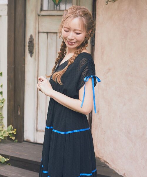 Areeam（アリーム） ワンピース ショルダーギャザー配色リボン