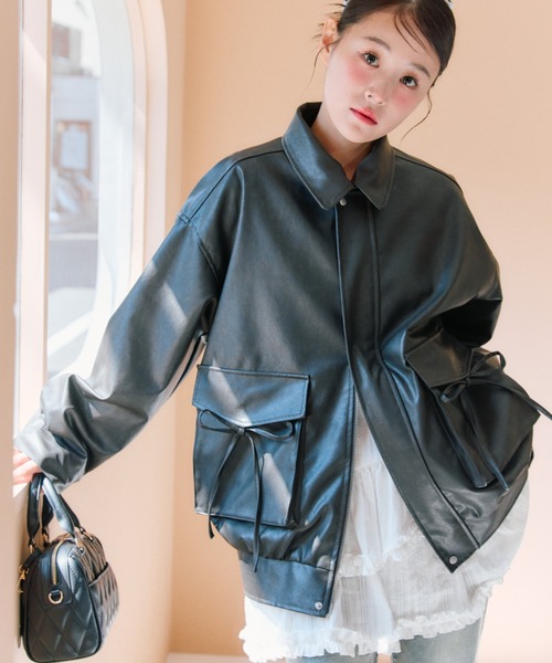 OLIVE des レザージャケット ライダース ファーティペットエコレザー