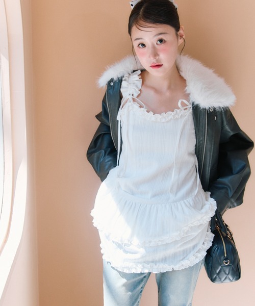 OLIVE des レザージャケット ライダース ファーティペット