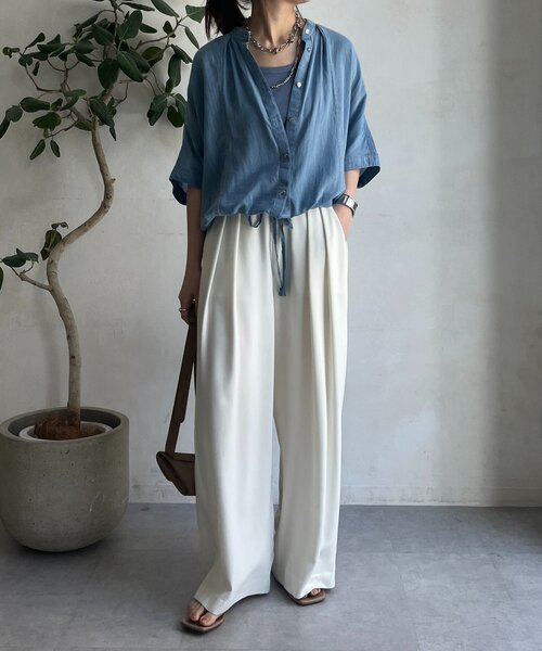 DouDou（ドゥドゥ） ブラウス シャツ シアーデニムポンチョ風ブラウス