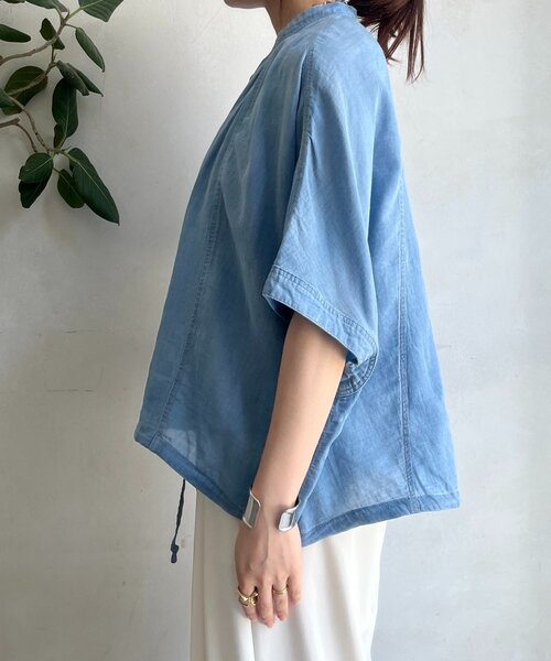 DOUDOU ブラウス DouDou ブラウス シャツ シアーデニムポンチョ風ブラウス