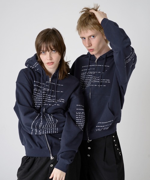 wish for ever HEAVY WEIGHT HOODIE パーカー WISH FOR EVER パーカー HEAVY WEIGHT RHINESTONES DOUBLE ZIP