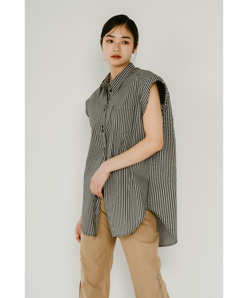 ブラウス シャツ Knuth Marf stripe label nosleeve shirt レディース