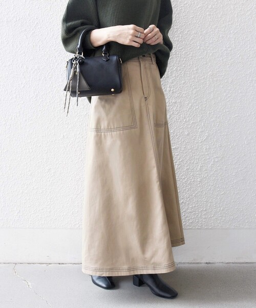 SHIPS any スカート any:「洗濯機可能」チノ ステッチ フレア ロング