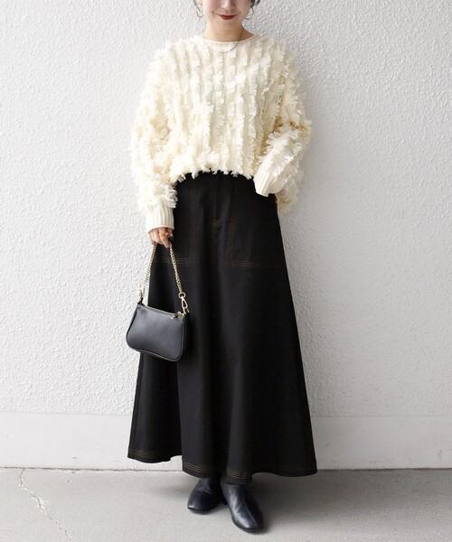 SHIPS any スカート any:「洗濯機可能」チノ ステッチ フレア ロング