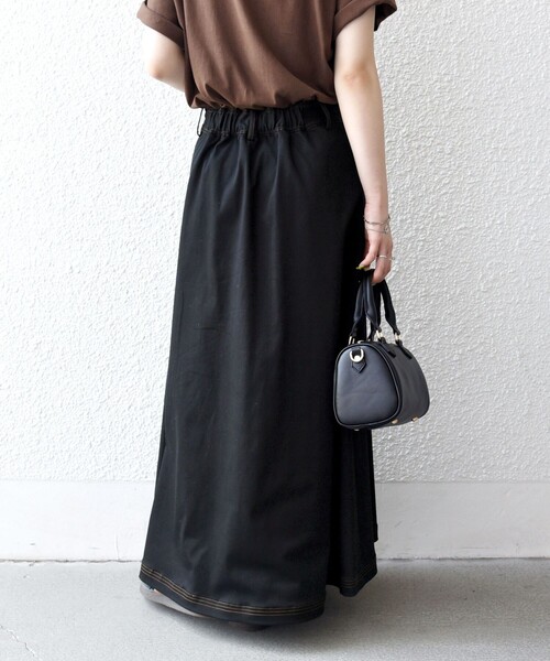 SHIPS any スカート any:「洗濯機可能」チノ ステッチ フレア ロング