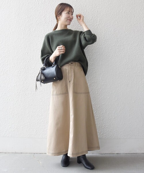 SHIPS any スカート any:「洗濯機可能」チノ ステッチ フレア ロング