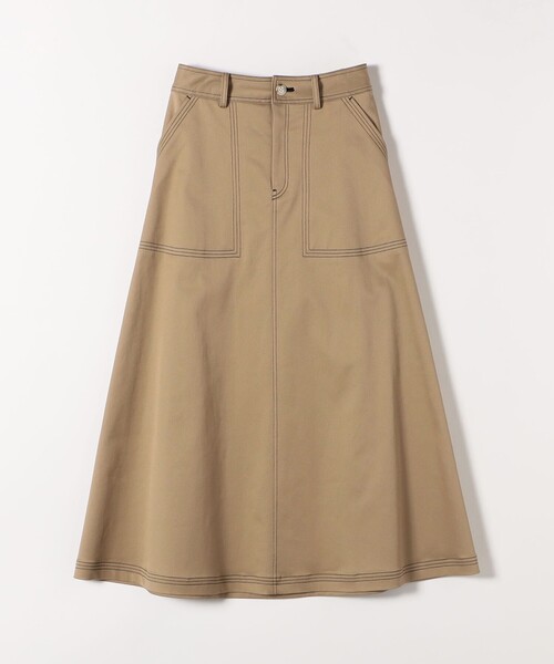 SHIPS any スカート any:「洗濯機可能」チノ ステッチ フレア ロング