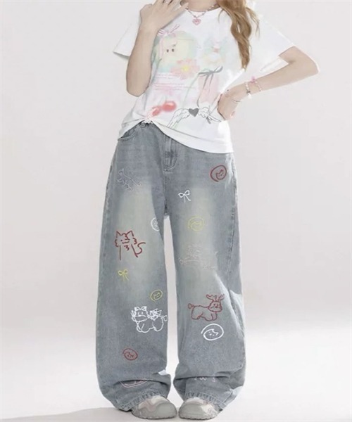 Supplier 刺繍デザイン グレー デニムパンツ Dream garden（ドリームガーデン） ジーンズ デニム デニムパンツ
