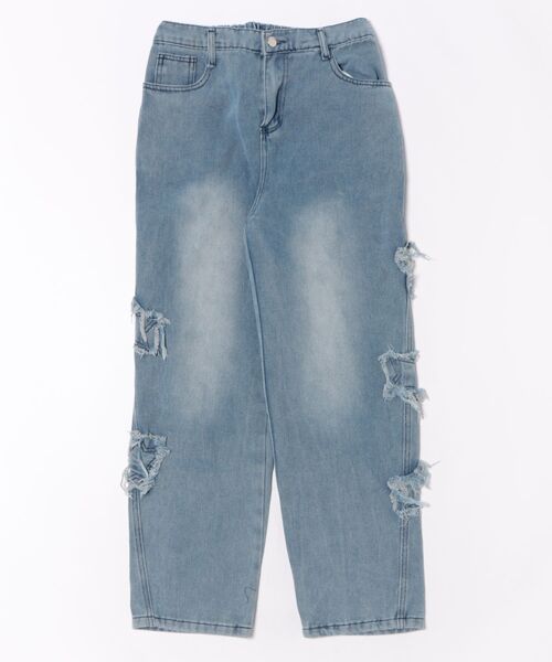 ジーンズ デニム デニムパンツ 星柄アップリケ刺繍 レディース