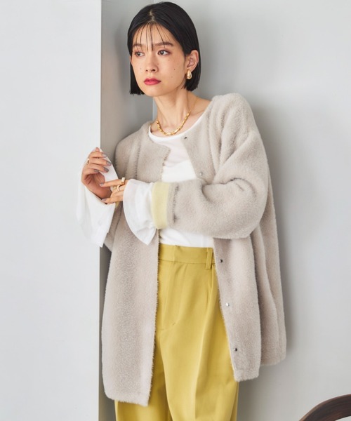 ドゥ アルシーヴ（Doux archives）/ダブルフェイスノーカラーニットジャケット DOUX ARCHIVES（ドゥアルシーヴ） カーディガン ダブルフェイスノー