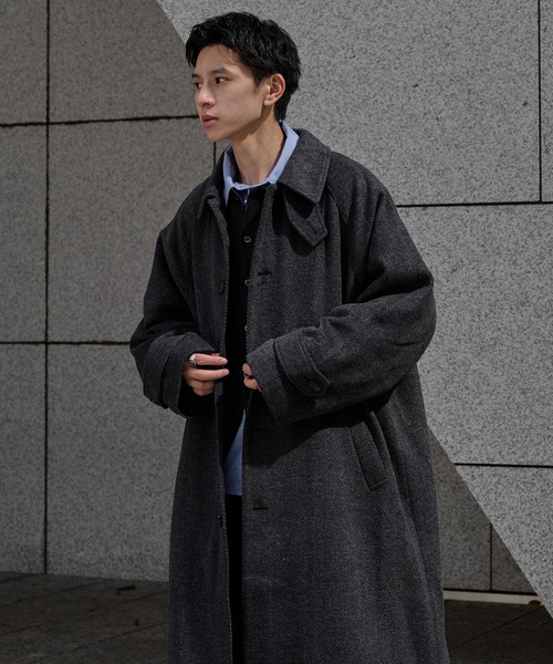 E56　ウールブレンド　コート epnok ステンカラーコート コート ウールブレンドヘリンボーンステン