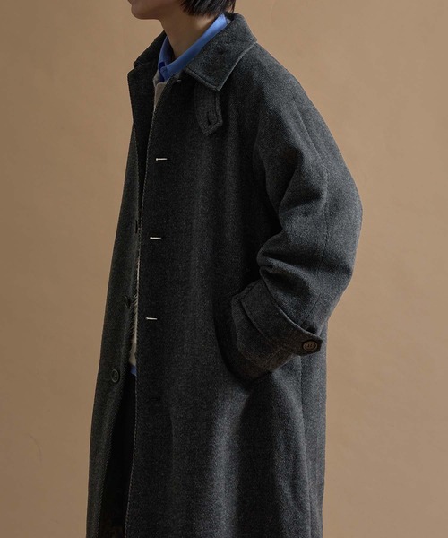 epnok ステンカラーコート コート ウールブレンドヘリンボーンステン