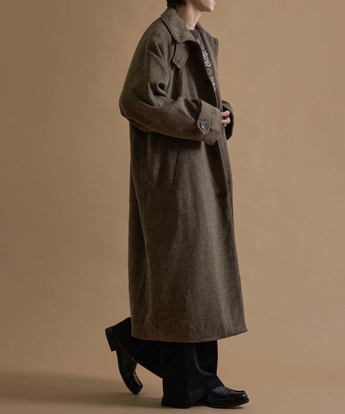 epnok ウール ブレンド ヘリンボーン ステンカラー コート 黒 グレー S epnok ステンカラーコート コート ウールブレンドヘリンボーンステン