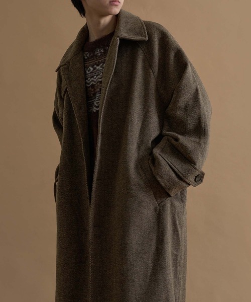 epnok ステンカラーコート コート ウールブレンドヘリンボーンステン