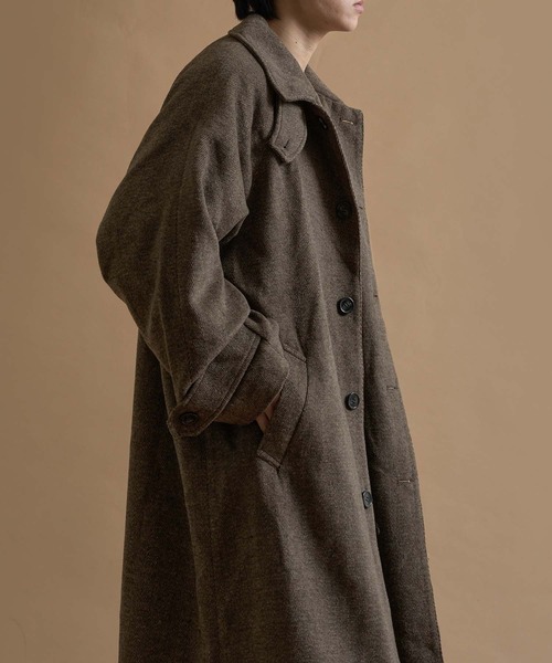 epnok ステンカラーコート コート ウールブレンドヘリンボーンステン