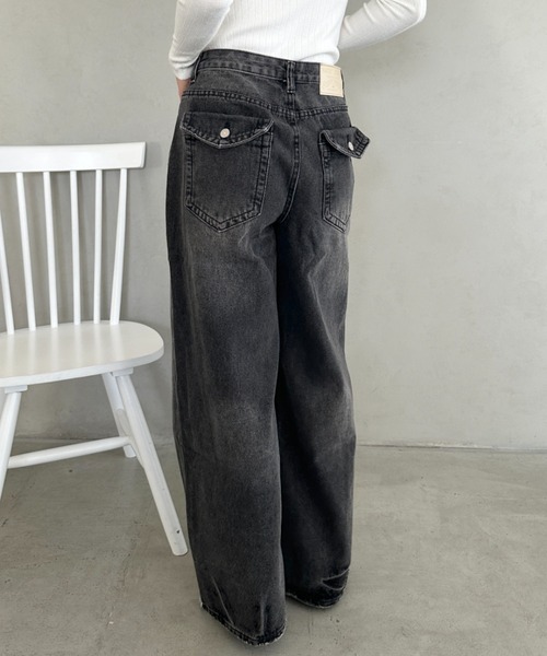 ワイドパンツ ジーンズ デニム デニムパンツ ウォッシュ加工ワイド 