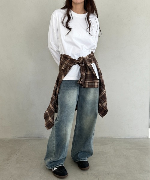 ワイドパンツ ジーンズ デニム デニムパンツ ウォッシュ加工ワイド 