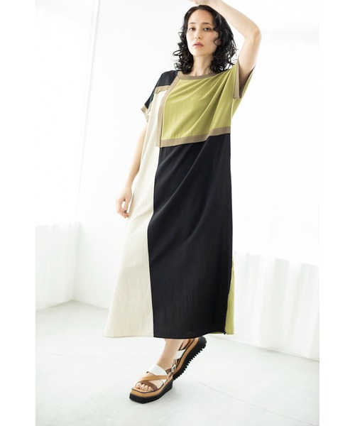 「OSMOSIS」 半袖ワンピース ONE SIZE ブラック レディース_画像2