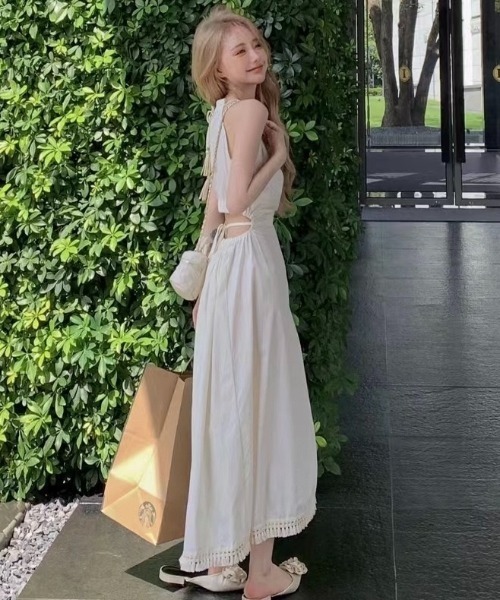 「LADY LIKE」 ノースリーブワンピース M アイボリー レディース_画像4