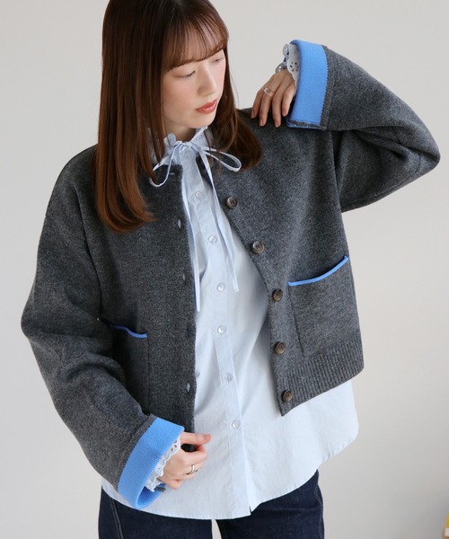 cepo（セポ） カーディガン アルパカタッチダブルフェイス袖配色