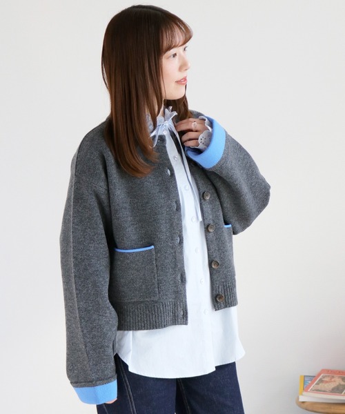 cepo（セポ） カーディガン アルパカタッチダブルフェイス袖配色