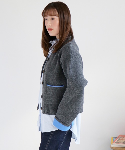cepo（セポ） カーディガン アルパカタッチダブルフェイス袖配色